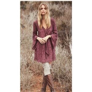 Free People S Dress Flowy Bell Sleeve Tie Front Windswept Peasant Boho